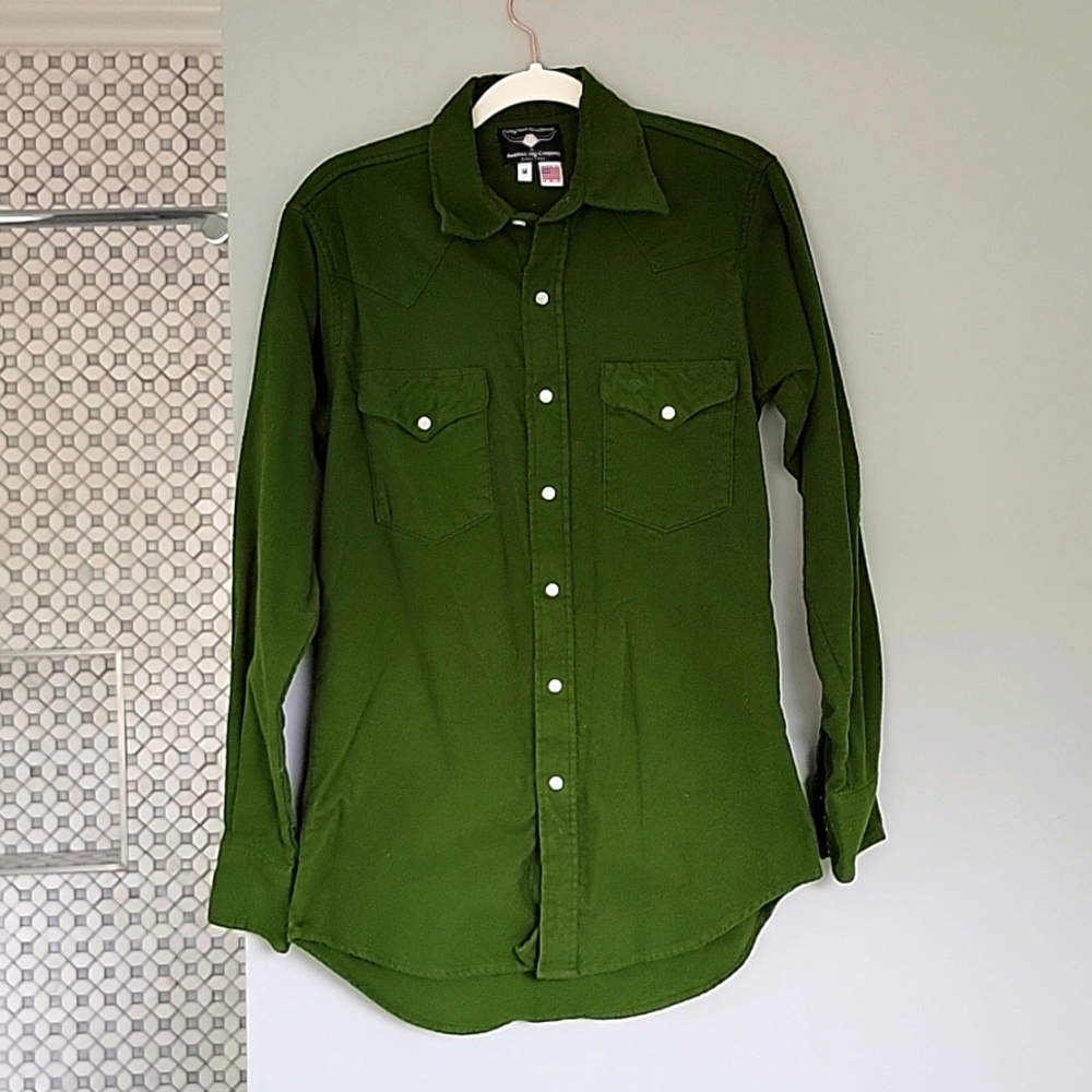 Flying Ranchwear by Ruddock Mfg Company 1955 green cotton flannel button shirt